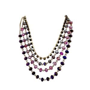 18" Ali-Khan New York Gold Tone Layered Bead Rhinestone Multichain Necklace